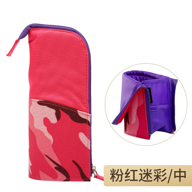 KOKUYO Multifunction High Capacity Deformable Pencil Case Simple Original Vertical Student Stationery Storage Pen Holder: S Pink Camouflage