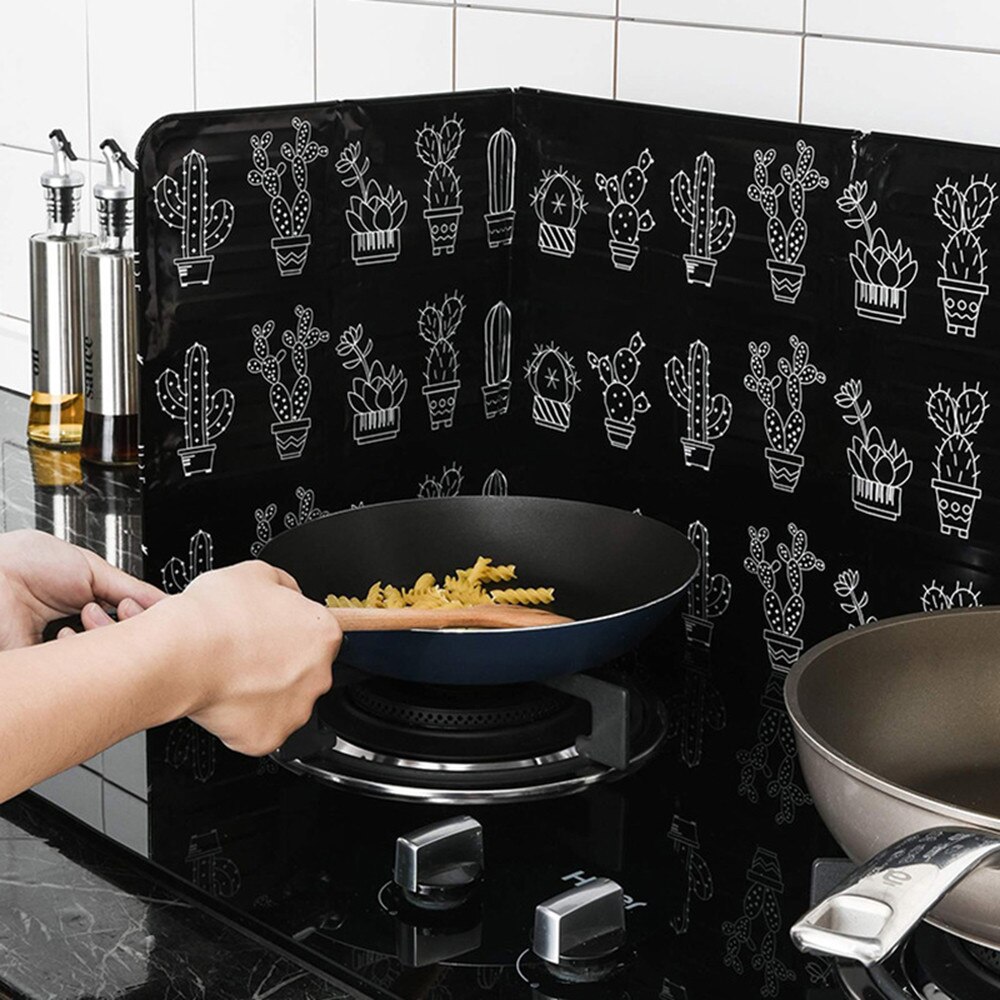 Koken Keuken Olie Splash Guard Baffle Aluminiumfolie Plaat Warmte-isolatie Olie-Proof Splash-Proof Plaat Gedrukt Для кухни: Black