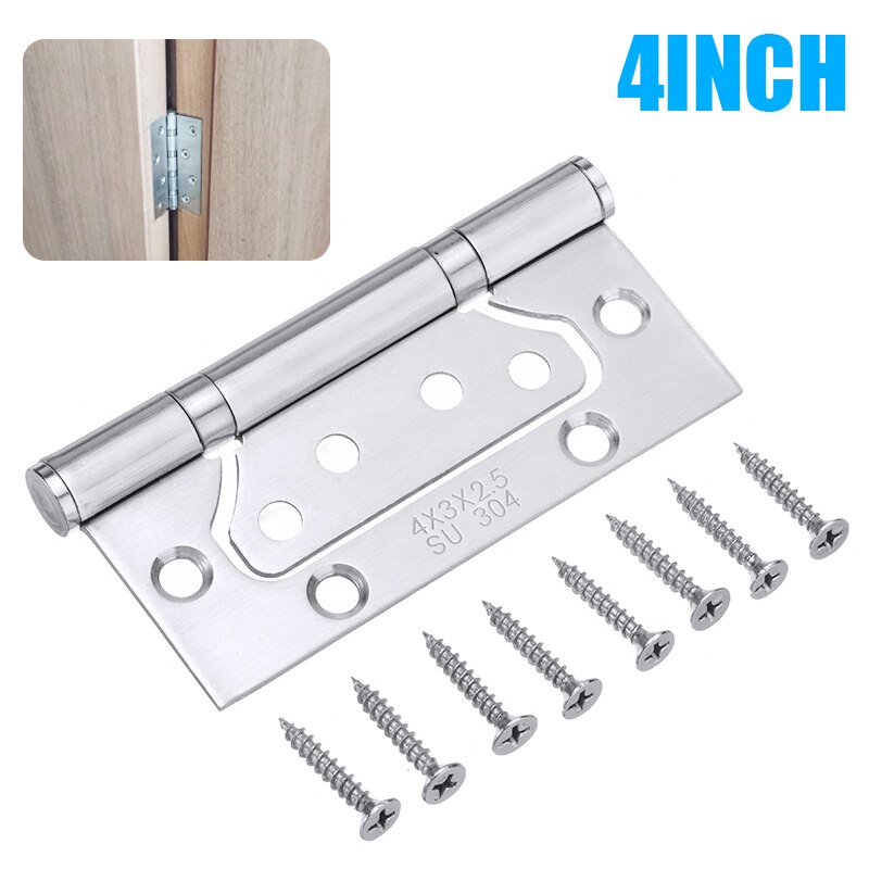 Flush Door Hinges 4" Stainless Steel Large Cabinet Cupboard Wardrobe Hinge For Door Household Hardware Fitting