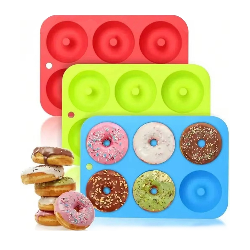 6 Holes Silicone Donut Mold Bagel Pan Non Stick Baking Heat Resistance Mini Cupcake Mould Doughnut Maker Pan Baking Tool: light yellow
