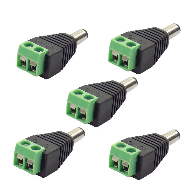 10 Pcs 12V DC Power 5.5mmx2.1mm Male Plug Jack Adapter Video Balun Converter Connector for Led Strip Light CCTV Camera