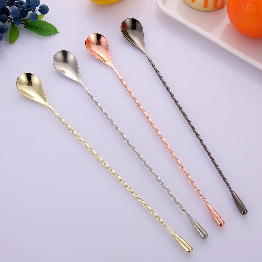 Colorful Stainless Steel Mixing Cocktail Spoon Spiral Teadrop Spoon Kitchen Stir Spoon Bartender Tools Home KitchenSupplies