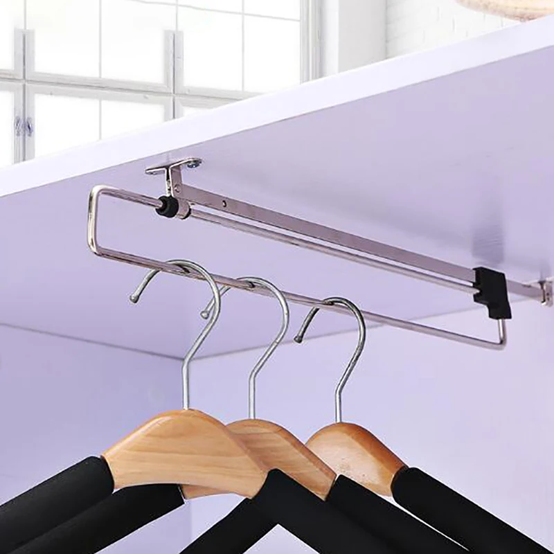 Stainless Steel Retractable Wardrobe Rail Clothes Hanger Towel Coat Racks Adjustable Closet Rod Rail Organizer Rack
