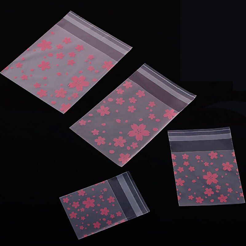 100Pcs Pink Plastic Self-Adhesive Bags for Jewelry Display Baking Food Seal Bag Wedding Bags Handmade Biscuit Packaging