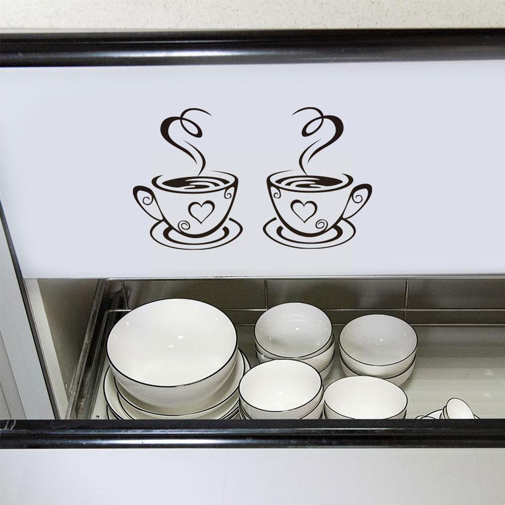 Autocollant mural de deux tasses de café, cuisine, Bar, pour salon, Restaurant, sparadrap d'art de fond, papier peint, décoration de la maison J0A3