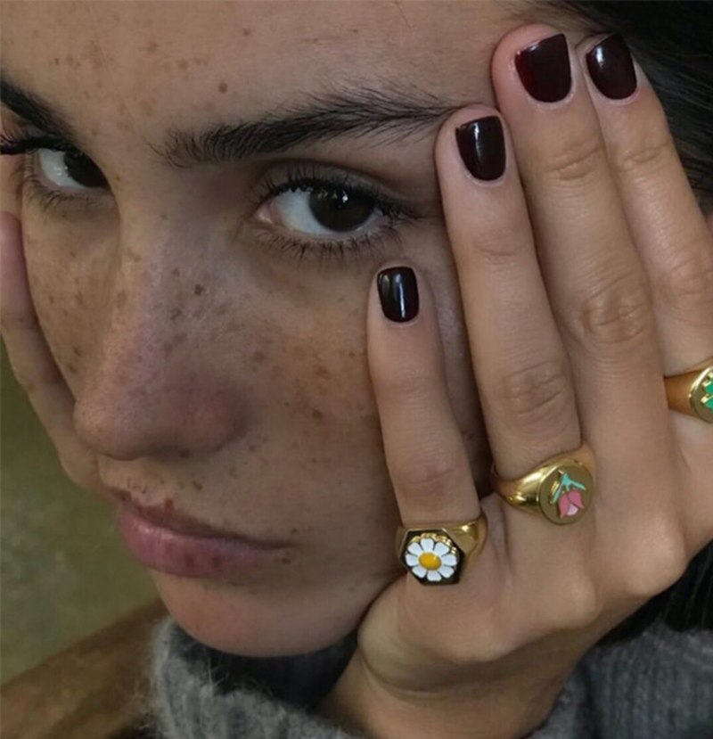 INS Spring Summer Korea Vintage Small Daisy Metal Rings For Women Girls Party Jewelry Party