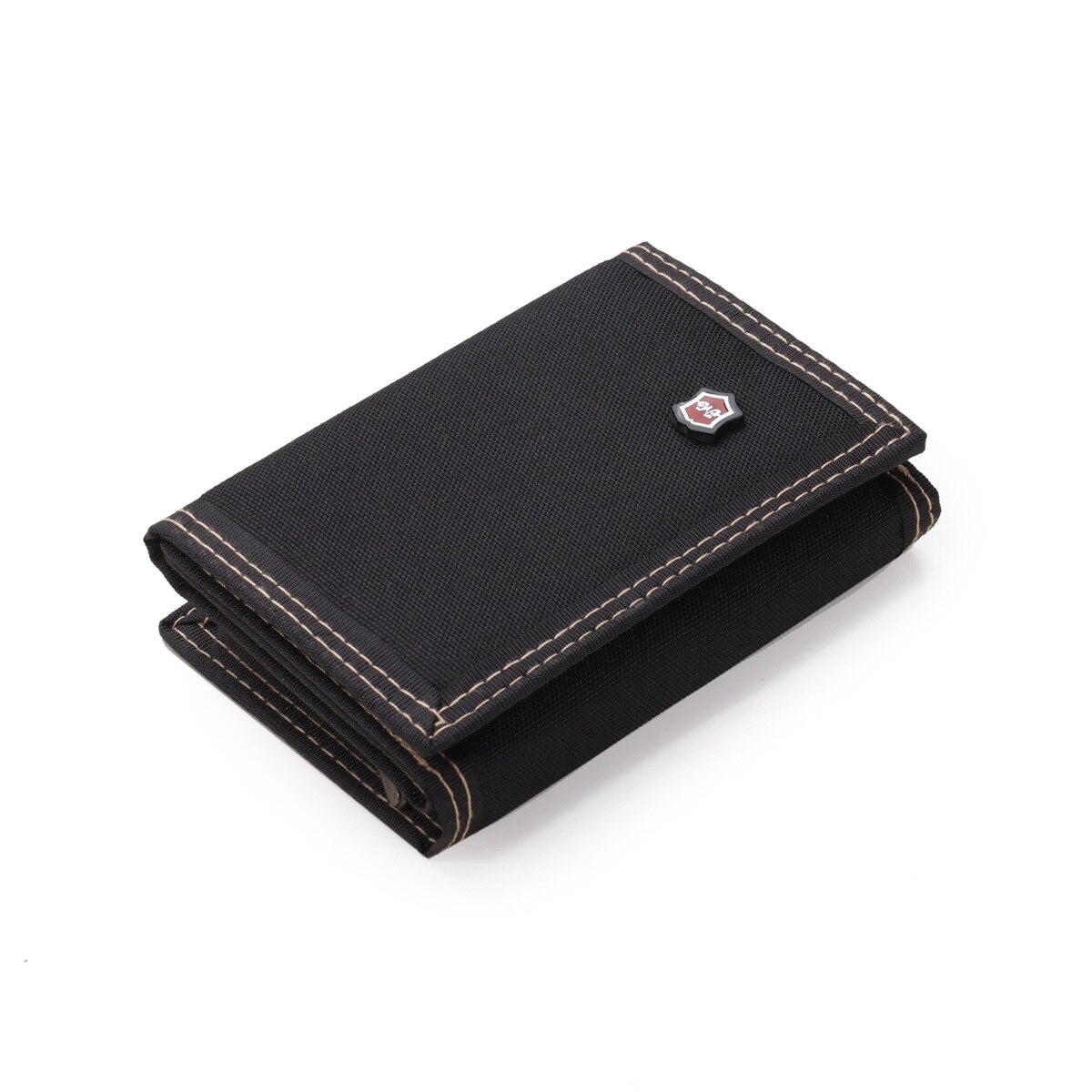 Mannen 3-Fold Portemonnee, Effen Kleur Canvas Portemonnee Met Klittenband Card Pack: Black