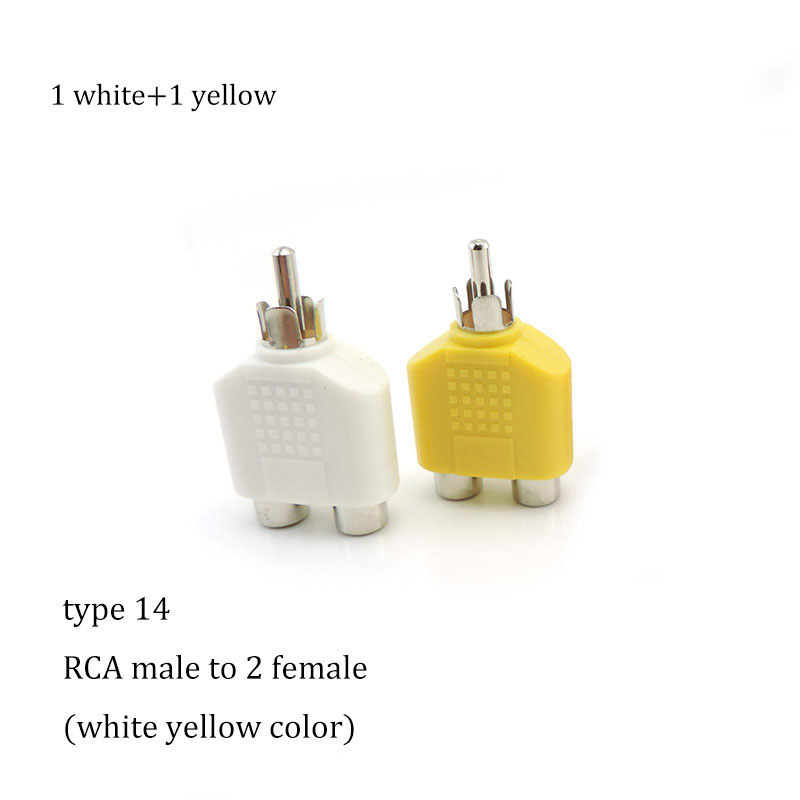 2 pcs rca male female  to 2 rca 3 rca male female rca connector splitter adapter av video audio t plug rca 2 3 way right angel  m20: Yellow