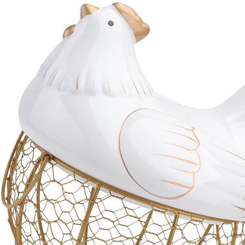 Keramik Eisen Huhn Ei Korb Halfter Snack Obst Kleinigkeiten Lagerung Kasten Henne Ornamente Container Veranstalter Gestell