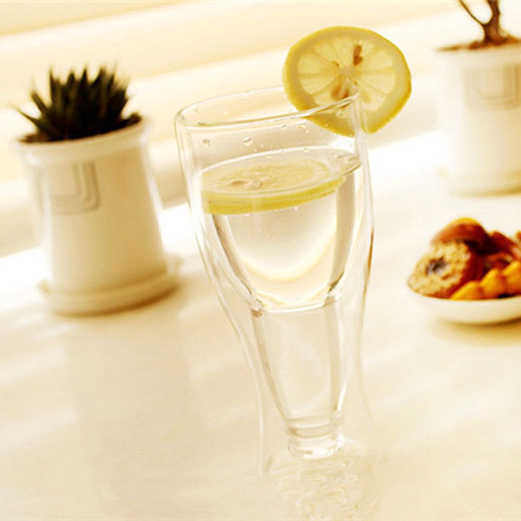 Glas dubbelväggigt ölglas hopside longneck upp och ner inverterat dricka transparent vinglas kopp  #r25