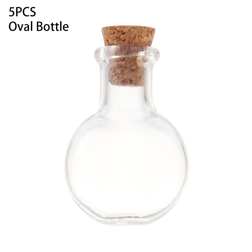 Mini botellas de vidrio con corcho, frascos de muestra vacíos para bodas, decoración del hogar, colgantes para manualidades, tapón de corcho, ampolla de almacenamiento, 5 uds.,: Oval Bottle