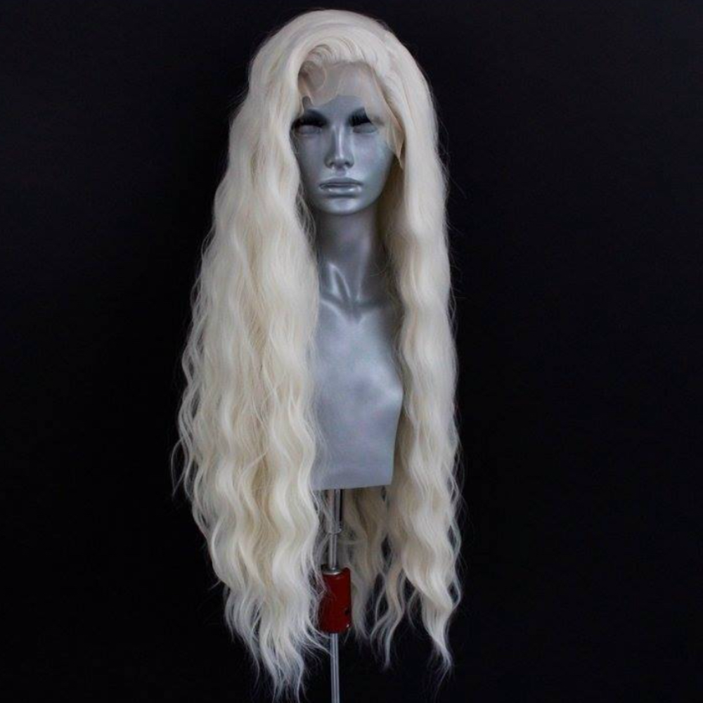 Peluca ondulada rubia platino, pelucas frontales de encaje sintético para mujer, pelo largo de encaje ondulado Natural, peluca blanca, negra y rosa, Cosplay de rizo suelto