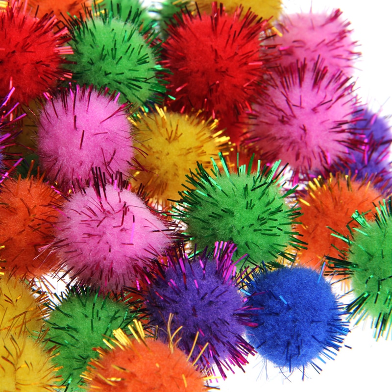 100Pcs Kleurrijke Mini Sparkly Glitter Klatergoud Ballen Kleine Pom Bal Voor Kat Speelgoed R9JD