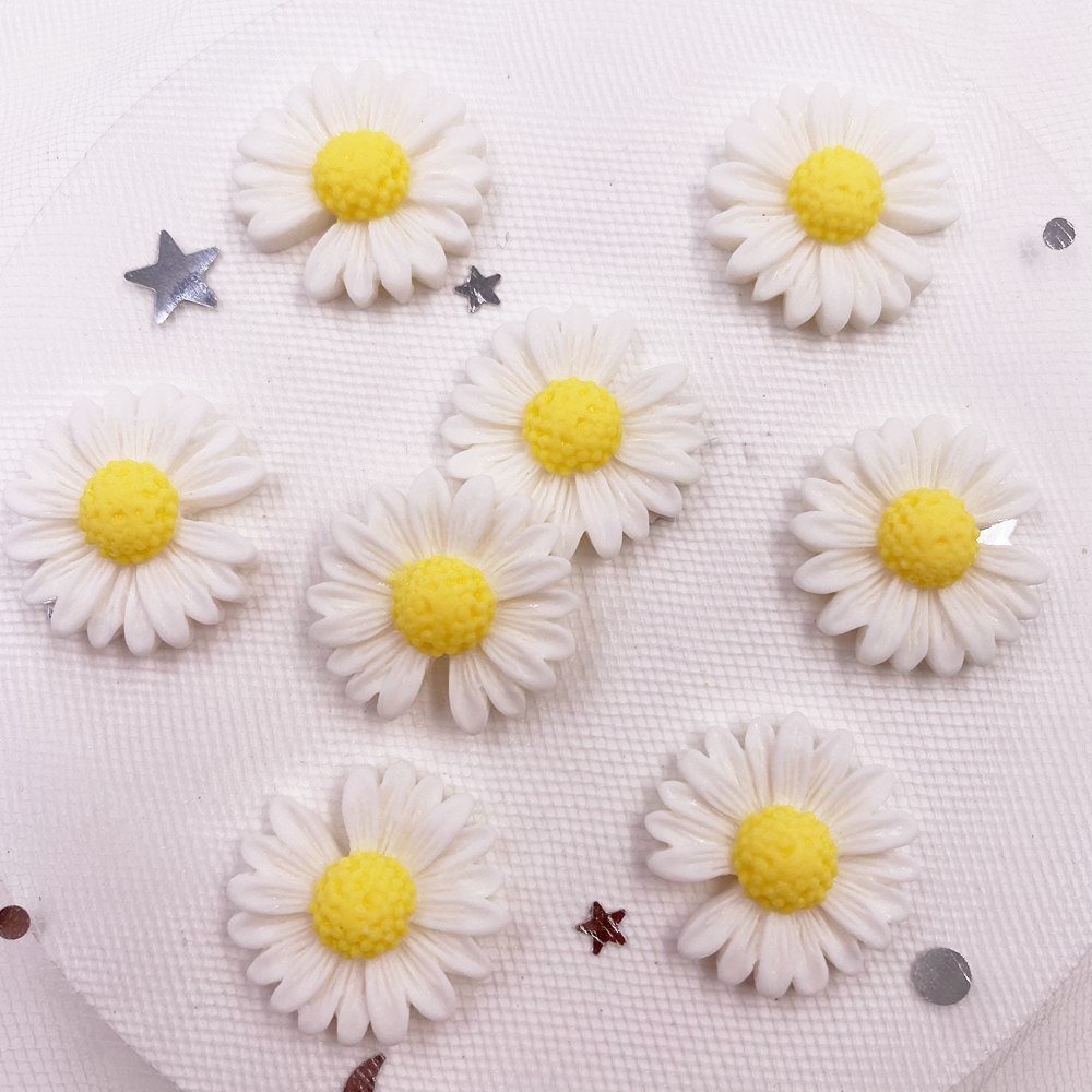 20 piezas de resina con huecos, margaritas y flores planas, cabujón de piedra en miniatura, bricolaje, álbum de recortes, artesanía, accesorios de decoración del hogar OH44: Blanco