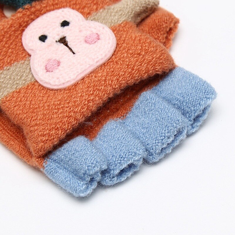 Cartoon Baby Gloves Boy Girl Winter Knitted Gloves Warm Convertible Flip Top Fingerless Mittens Gloves for Children Toddler Kid