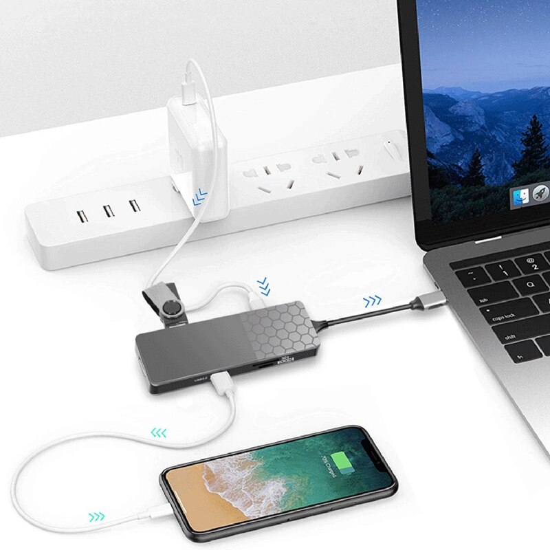 Type-c dockingstation usb 7 in hdmi netwerkinterface type 1 hub accessoires