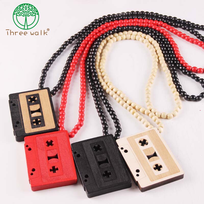 Verdere Verlagingen Cassette Tape Hanger Good Wood Hip-Hop Houten 5 Kleuren Mode Mannen Ketting