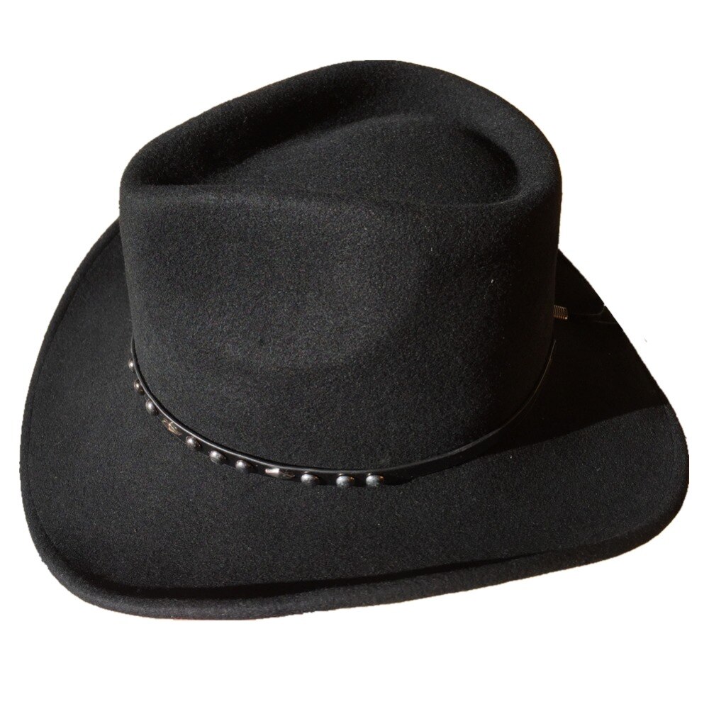 Unisex Black Wool Felt Western Cowboy Hat +