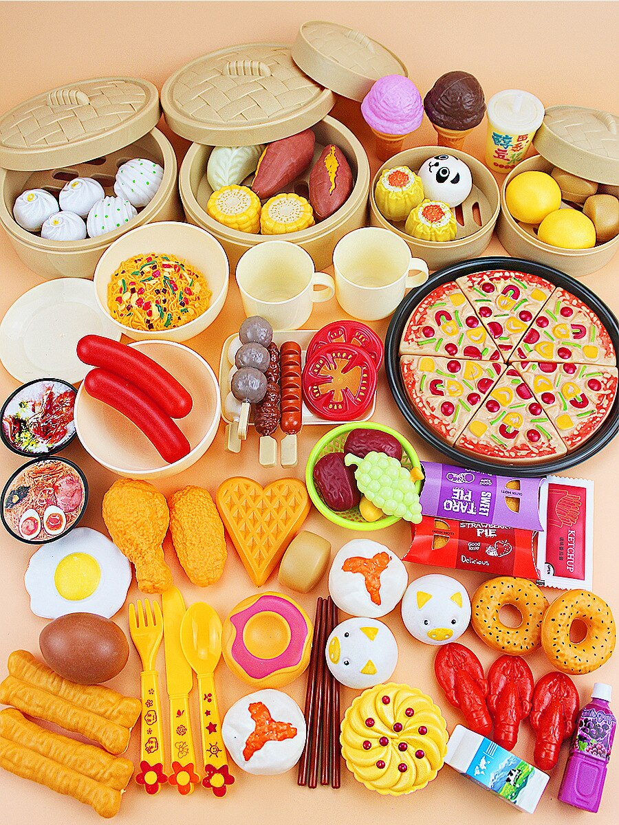 Kinderen Spelen Huis Model Voedsel Steamer Gestoomde Gevuld Broodje Snack Hamburg Westerse Voedsel Sushi Maaltijd Keuken Meisje Speelgoed Set: Chinese and Western Luxury 84 Pieces Set Collocation Large Steamer Non Cheap Small Steamer