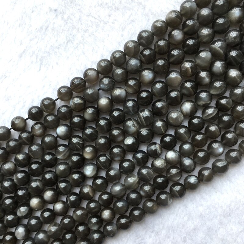 Hig Qualità Genuino Nero Naturale pietra di Luna luce del flash Allentati Rotondi Della Pietra Preziosa Branelli della Sfera 6 millimetri 8 millimetri 10mm 12mm 15 "05599