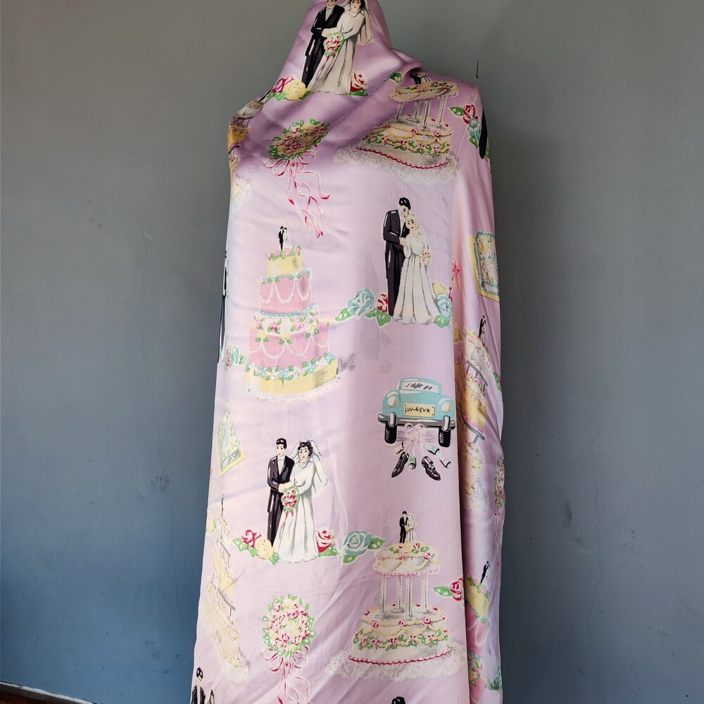 Pure silk charmeuse silk satinsilk mulberry silk pink color wedding and cake funky pattern