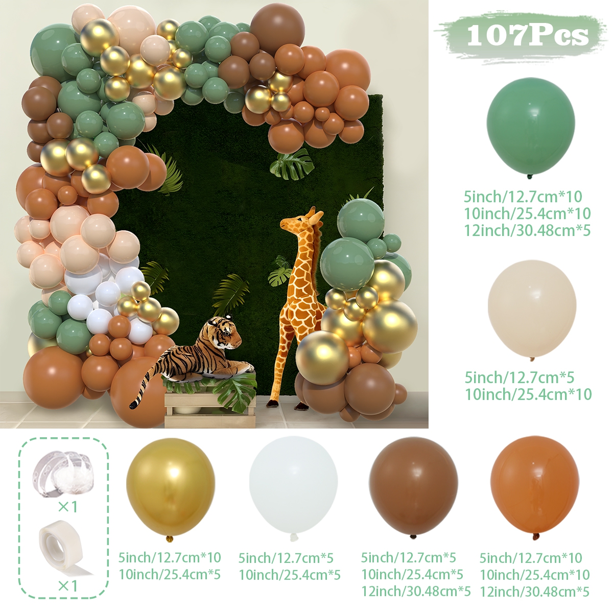 Green Balloon Garland Arch Kit Jungle Safari Party Baloon Birthday Party Decor Kids Baby Shower Wild One Wedding Latex Ballons