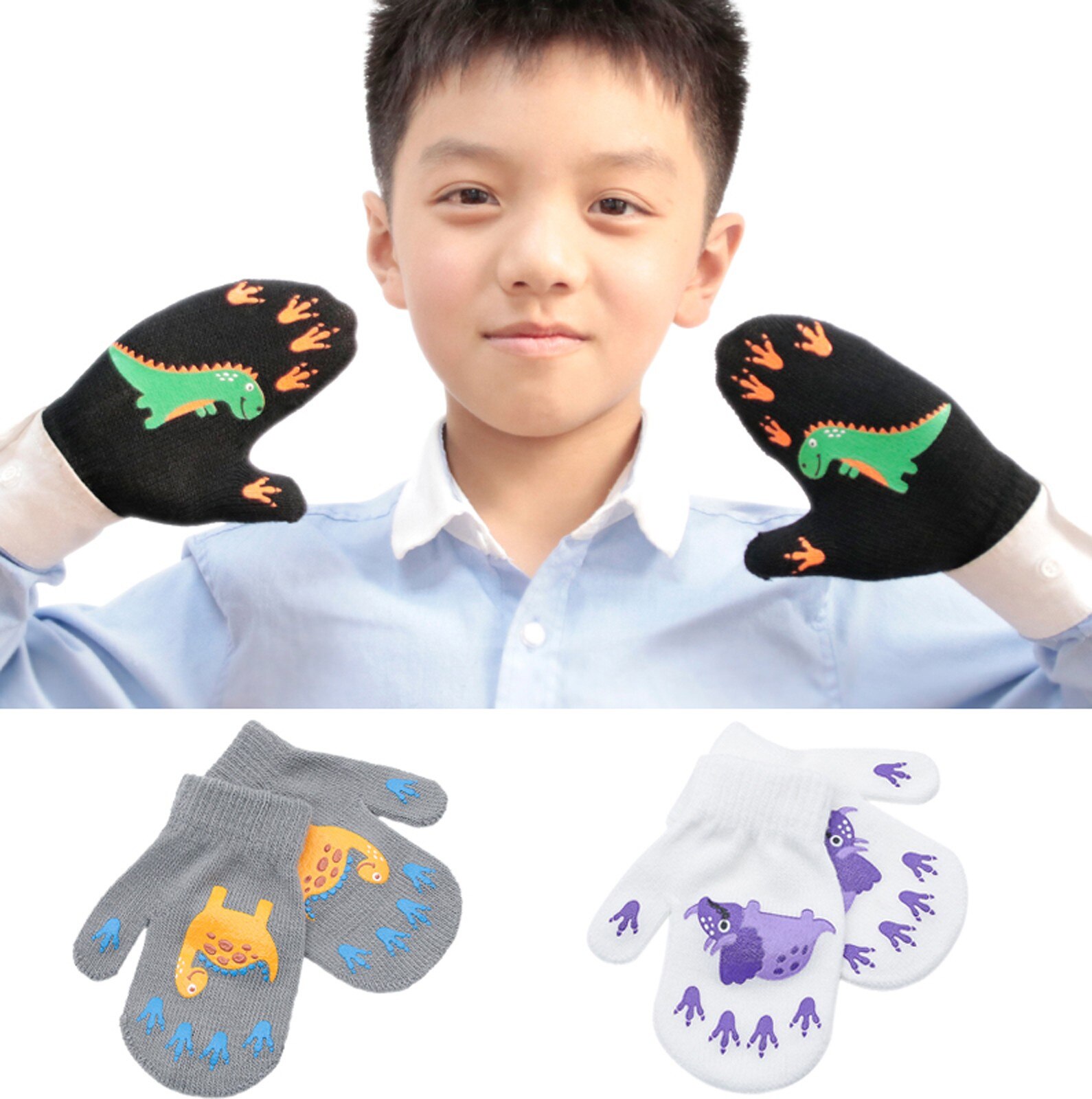 freundlicher Winter Handschuhe freundlicher Dinosaurier Karikatur Druck Warme Handschuhe halten