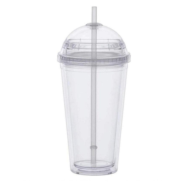 20oz vandflaske mælketumblere dobbelt væg plastik klar kop med låg halm til børn drinkware kopper: Plastik kop c