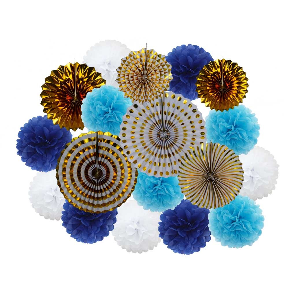 Lente Party Favor Goud Groen Set Vouwen Opknoping Papier Pom Pom Fans Baby Shower Kids Meisje Jongen Verjaardag Decoratie