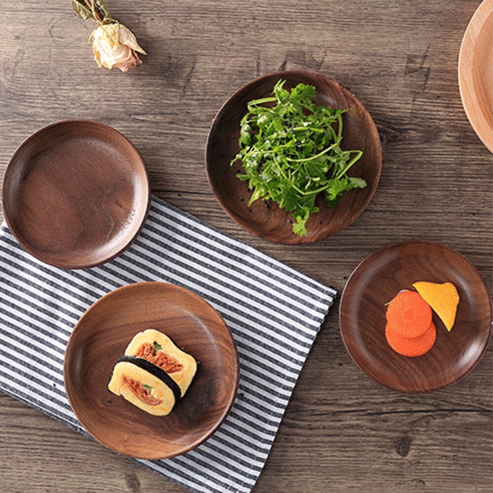 Japanese Round Dessert Plate Round Cake Tray Wooden Saucer Tea Tray Dessert Dinner Breakfast Plate Kitchen Accessories