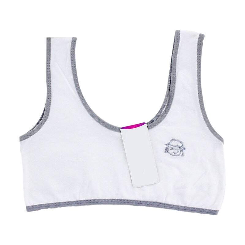 Puberty Girls Wide Straps Tank Crop Top Cartoon Embroidery Underwear Vest 6-16T U50F: Gray