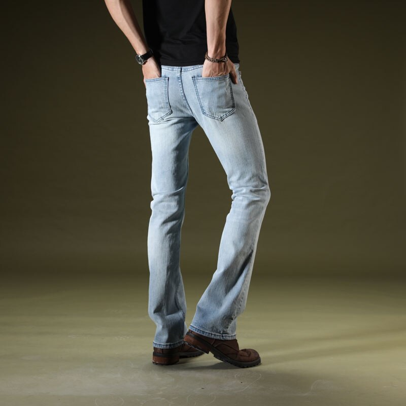 Brand Mens Blue Ripped Flare Jeans Slim Fit Men Stretch Business Casual Denim Pants Office Long Flared Jeans Trousers