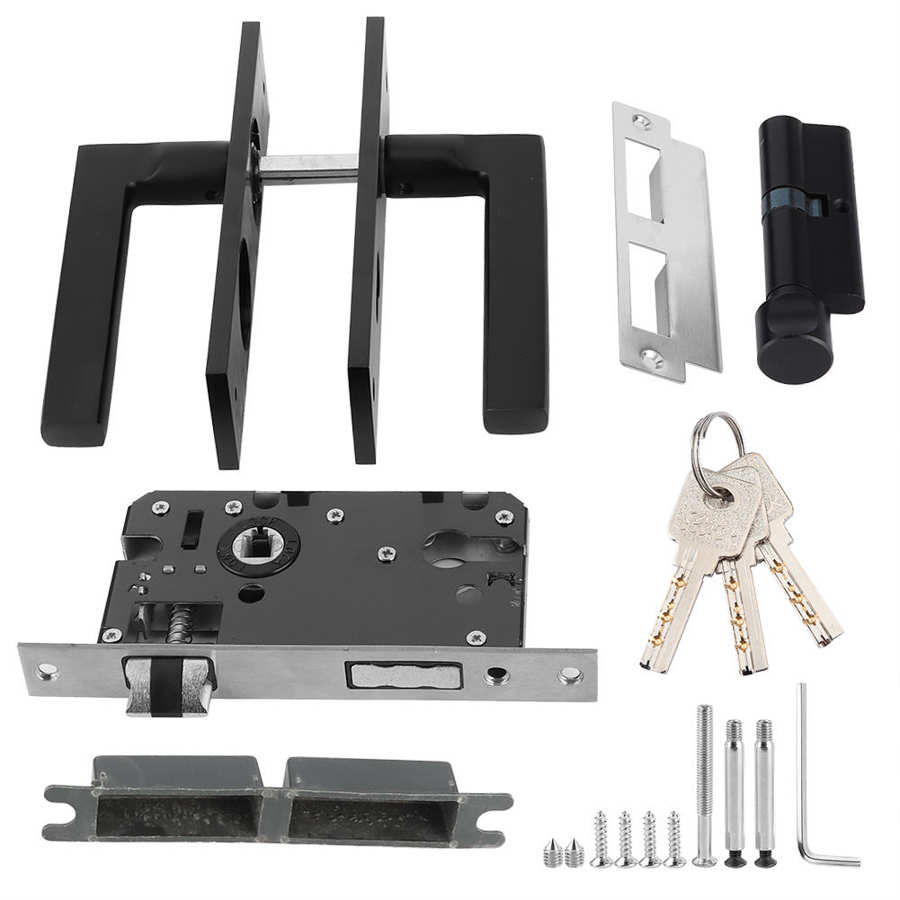 Aluminum Door Handle Lock European Style Bedroom Interior Door Lock set with Keys Screw Home Security Accessories Lock Security