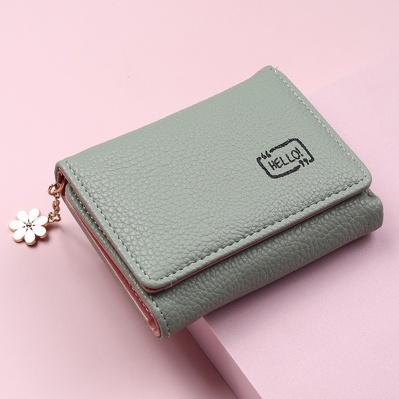 2022 portafoglio da donna di nuova moda corto da donna piccolo titolare della carta stampa ragazze nappa due volte borse per monete femminili: Green