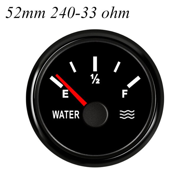 52mm vanntette marine vannstandsmåler 0-190 ohm rustfritt stål båt vanntank nivå indikator måler jolle tilbehør 9-32v: Svart 240-33 ohm
