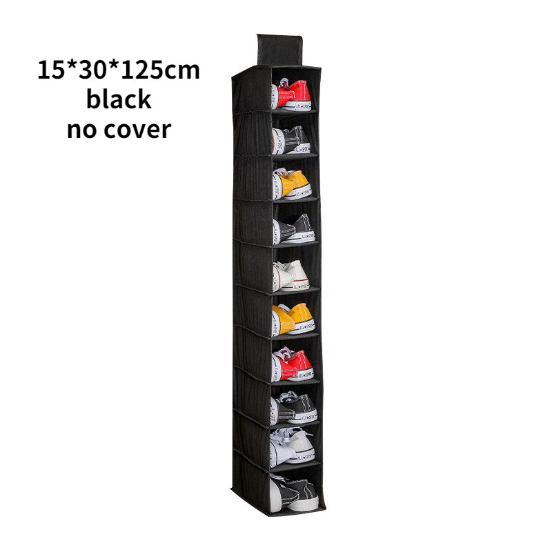 Hanging Closet Shoe Organizer Non woven Storage Bag Clothes Hats Underwear Handbag Storage Rack Holder Closet Space Saving Shelf: A-black-no cover