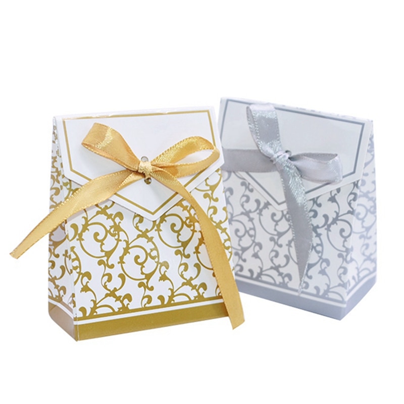 10Pcs Goud Zilver Papier Snoep Doos Huwelijkscadeau Verpakking Baby Shower Gunsten Verjaardagsfeestje Benodigdheden Bruiloft Snoep doos
