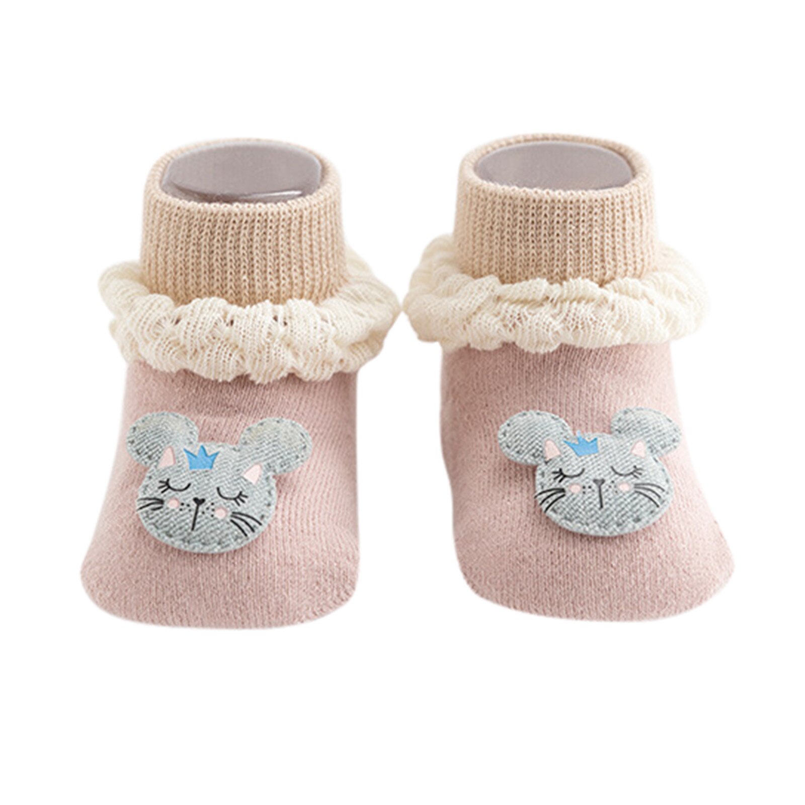 Dessin animé souris imprimer enfants chaussettes infantile bébé garçons filles respirant anti-dérapant chaussettes coton doux printemps été Auttumn bébé chaussettes: Rose / S