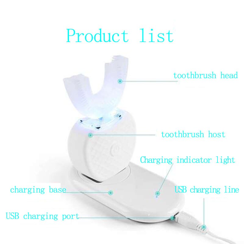 Toothbrush Automatic Ultrasonic Teeth brush 360 Degrees Nano Silicone U shaped USB Rechargeable Teethbrush Electric Toothbrush