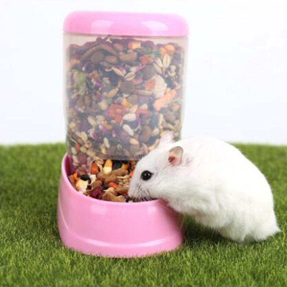 Hamster kanin foderautomat foderautomat til foder til kæledyr plast automatisk kæledyrsfoder til hamster marsvin madskål: Lyserød