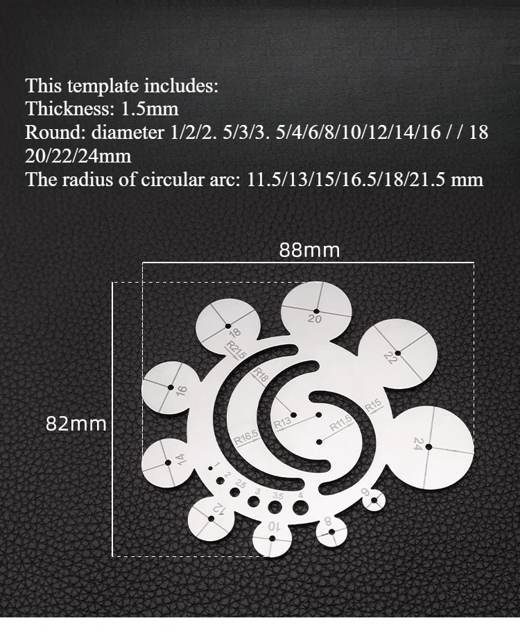Stainless Steel Round Corner Gauge Arc-shaped Template Handmade Leather DIY Leather Pattern Drawing Pattern Making Drawing Tool: Blue