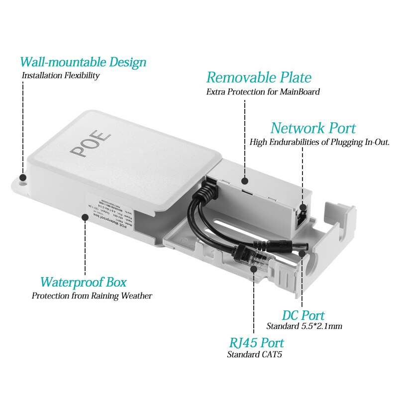 Waterproof Outdoor PoE Splitter IEEE 802.3af 10/100Mbps Power over Ethernet for IP Camera 48V POE Transfer 12V/1.2A