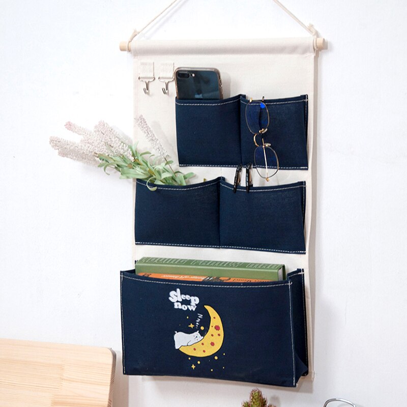 Canvas Storage Hanging Bag Wall Hanging Door Dormitory Hanging Bag 5 Pocket Space Sundries Hanging Organizer