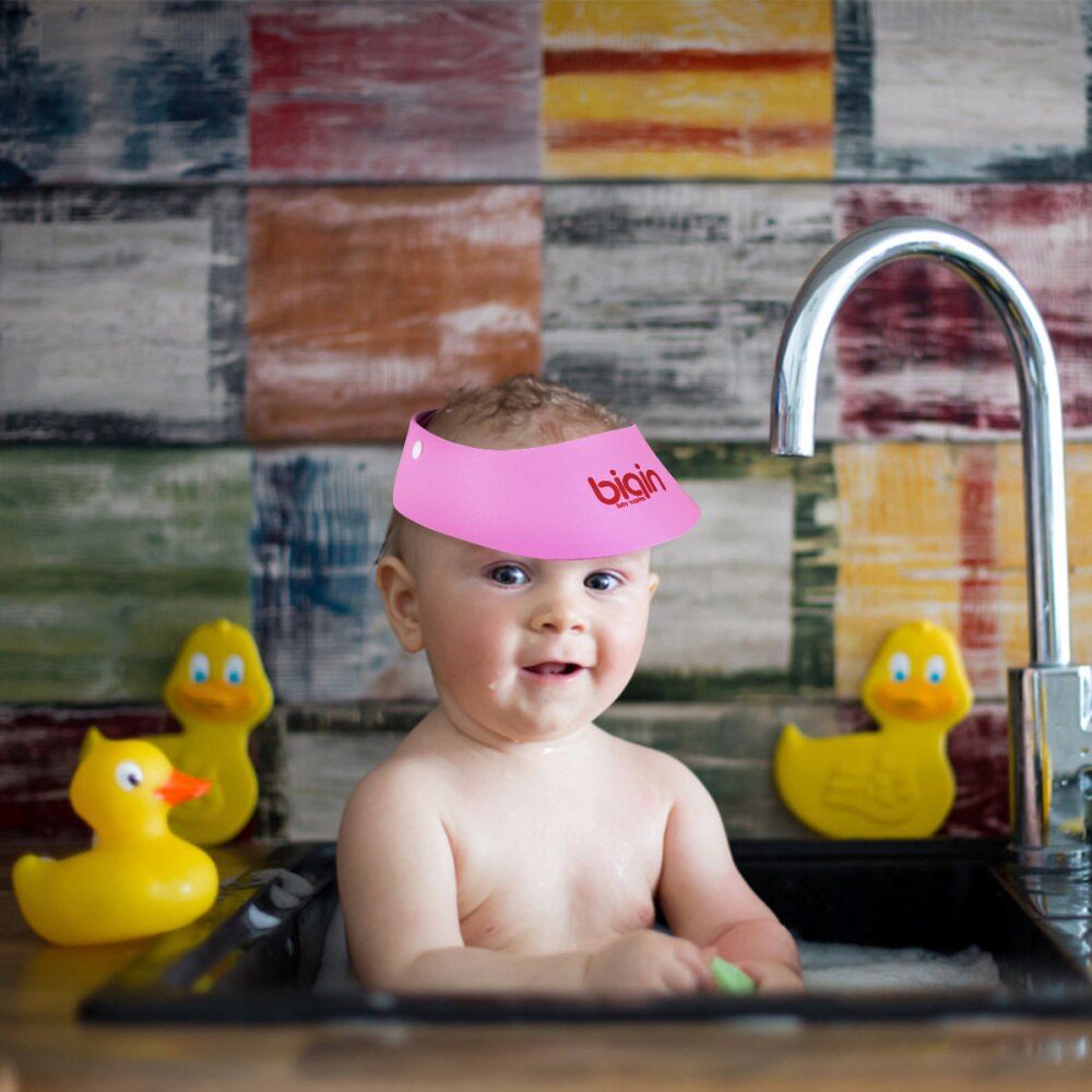 1pc baby badeshampoo bruser beskyttelseshat blød hat justerbar kasket: Lyserød