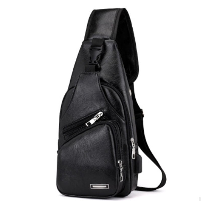 Mærke mænd pu læder slynge pack bryst taske crossbody en skulder rygsæk biker taske brun sort taske: Sort