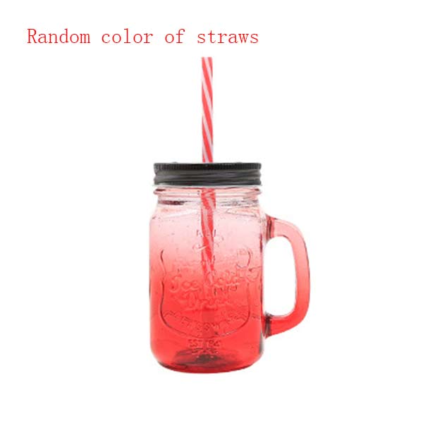 Lutning blå bokstaven glas kopp mason burk mugg med lock & halm glass frukt kall dricka glas smoothie kaffe koppgift: Lutning röd