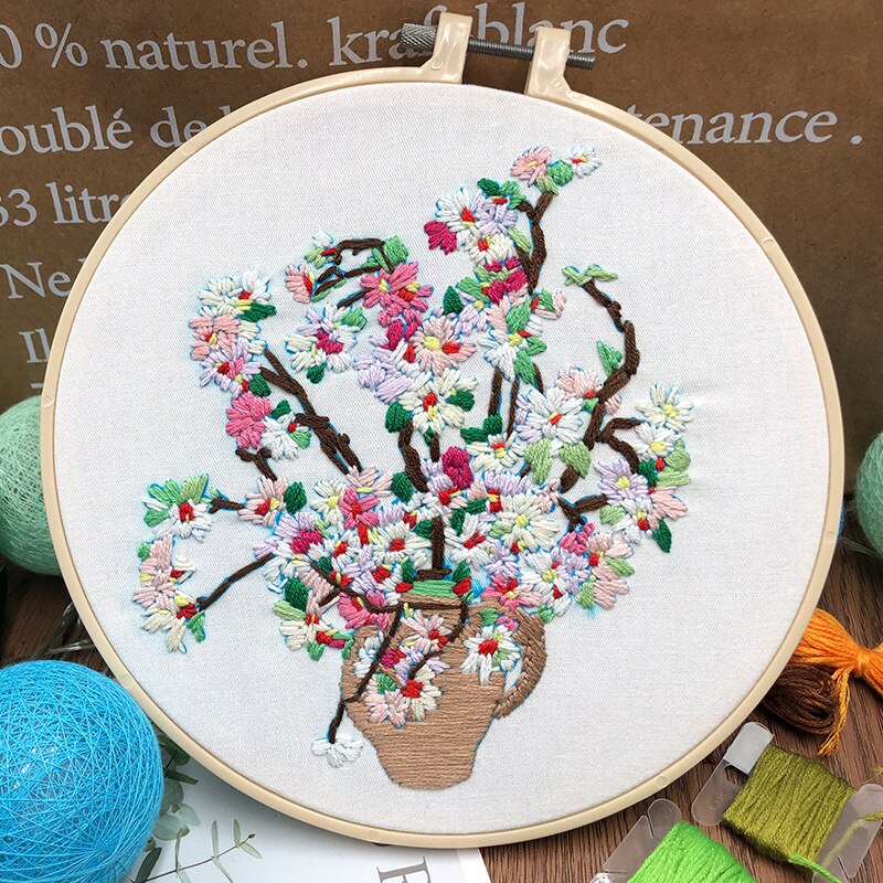 20cm blommor i europeisk stil, broderiset för nybörjare, sömnadssats, korsstygn, handgjord dekoration: Nr .4