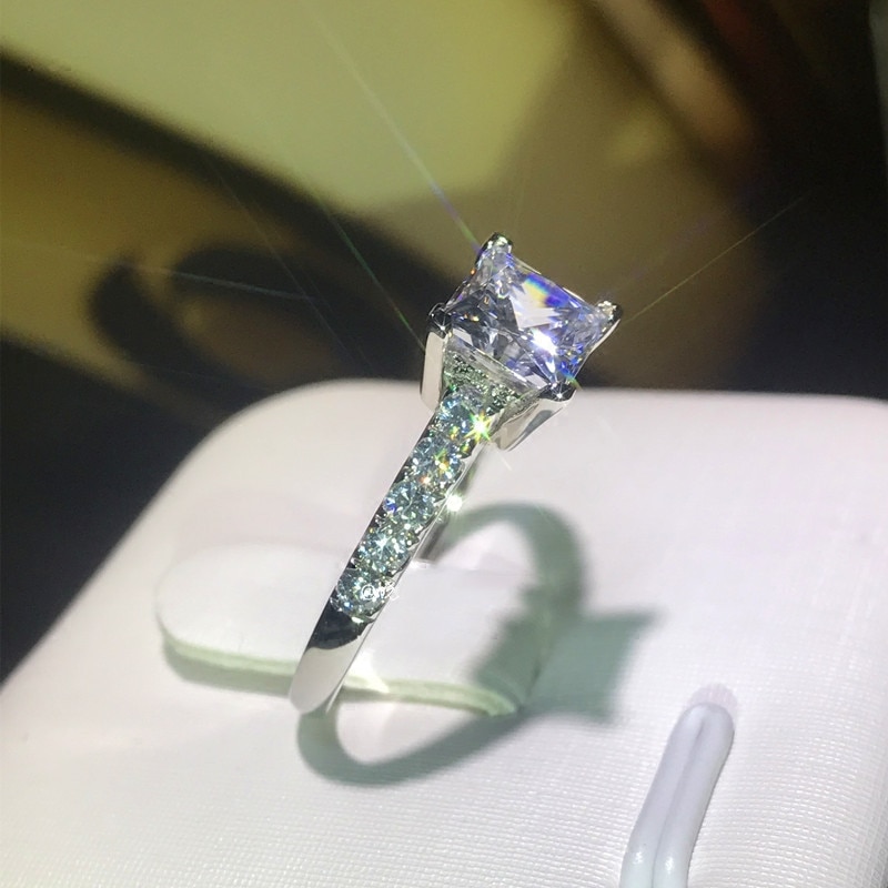 Cc kvinder ringe 925 stempel cubic zirconia firkantet sten bryllup forlovelse brude bijoux simple dame smykker  cc631