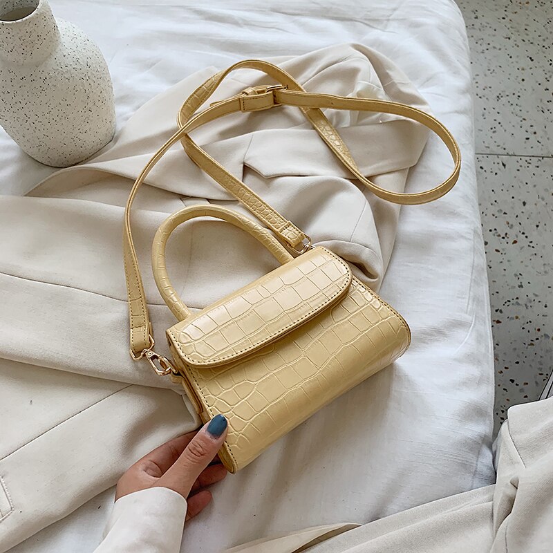 Steen Patroon Mini Pu Lederen Crossbody Tassen Voor Vrouwen Effen Kleur Eenvoudige Schouder Handtassen Vrouwelijke Reizen Bakken: Geel