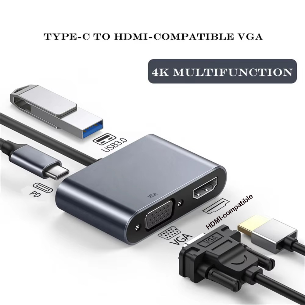 USB C To HDMI-Compatible VGA Adapter Type-C Digital AV Multiport Adapter Thunderbolt 3 Converter To 4K 1080P for MacBook
